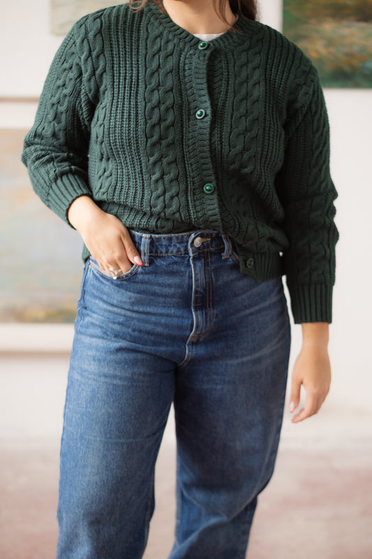 Rounded Collar Dark Emerald Green Cardigan Size L/XL UK 12/14