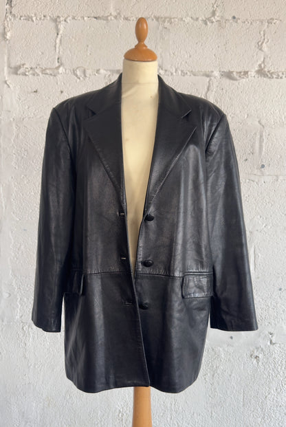 Black 80s Leather Blazer Unisex Women’s Medium to Large UK 10/12