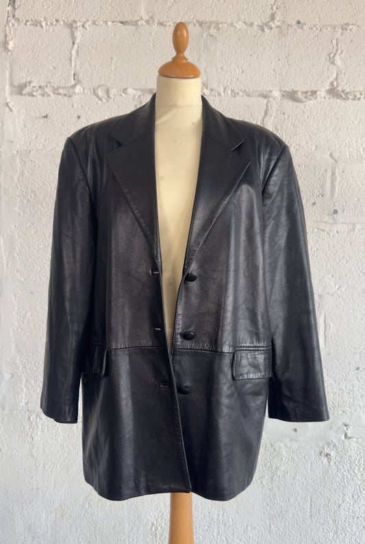 Black 80s Leather Blazer Unisex Women’s Medium to Large UK 10/12