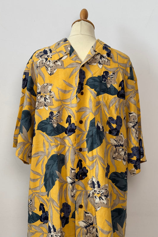 HAWAIN MUSTARD SILK SHIRT SIZE L UK 12