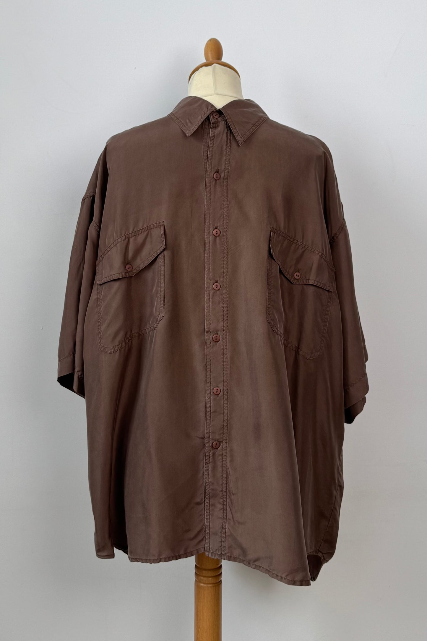 BROWN SILK SHIRT SIZE SIZE XL UK 14