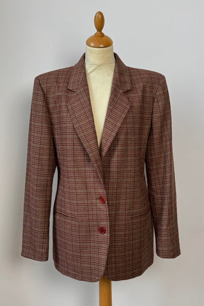 Pink Mauve Plaid Blazer Women's Size UK 10