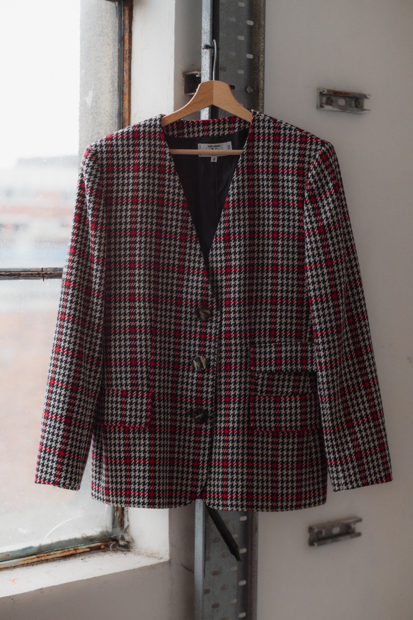 Vintage Valentino Tweed Blazer Black & Red Size M/L UK 10/12