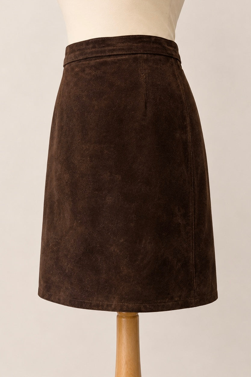Suede Chocolate Brown Leather Skirt