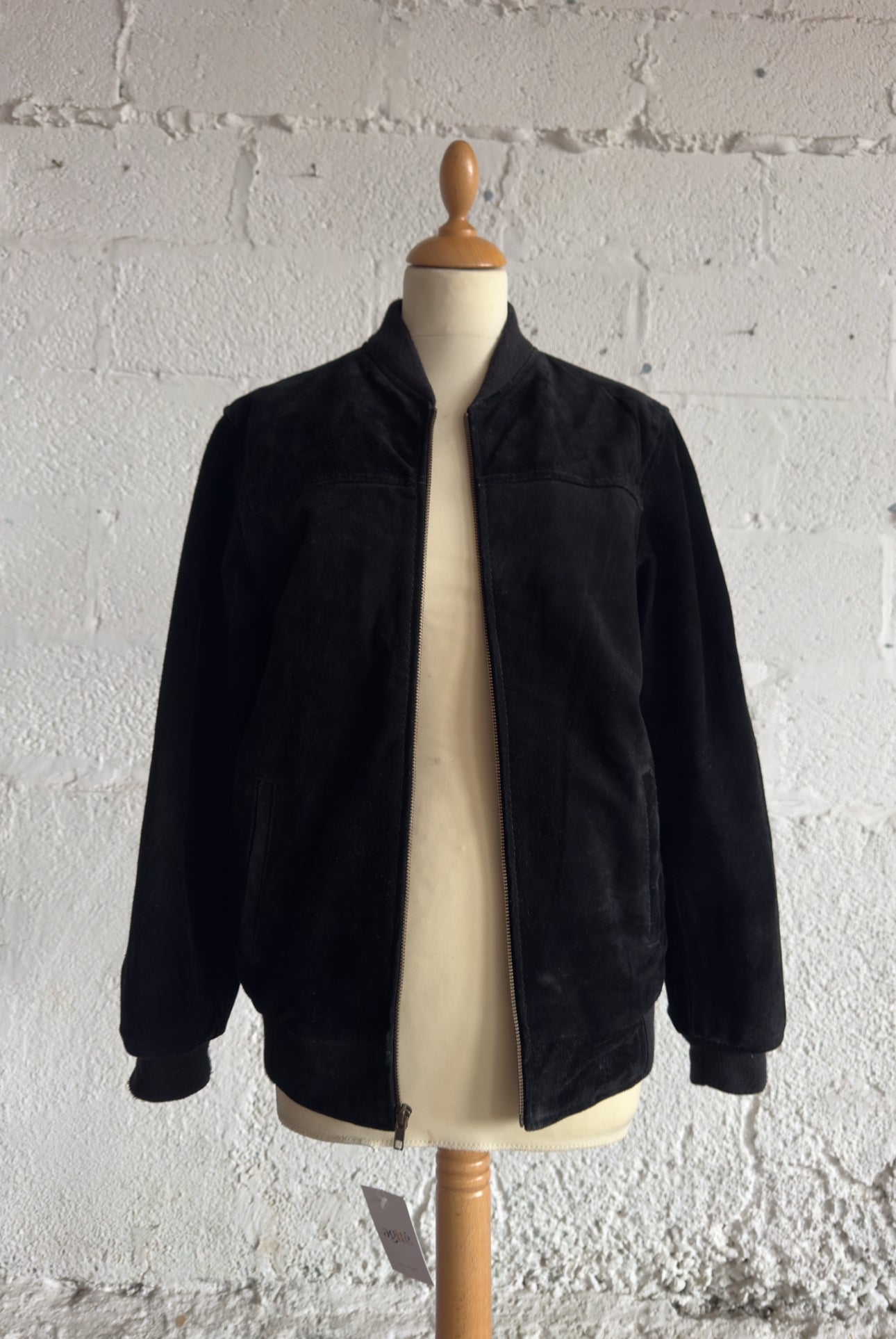 Black Suede Bomber Jacket Unisex Women’s S/M UK 8-12 Men’s S