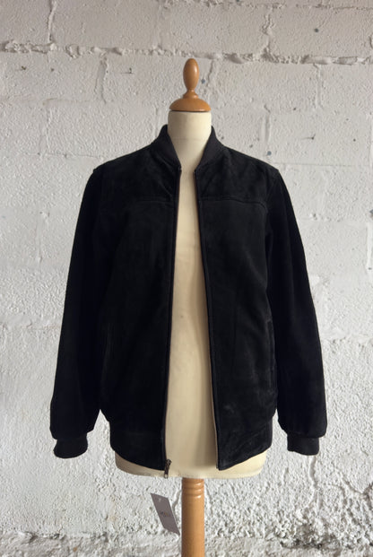 Black Suede Bomber Jacket Unisex Women’s S/M UK 8-12 Men’s S