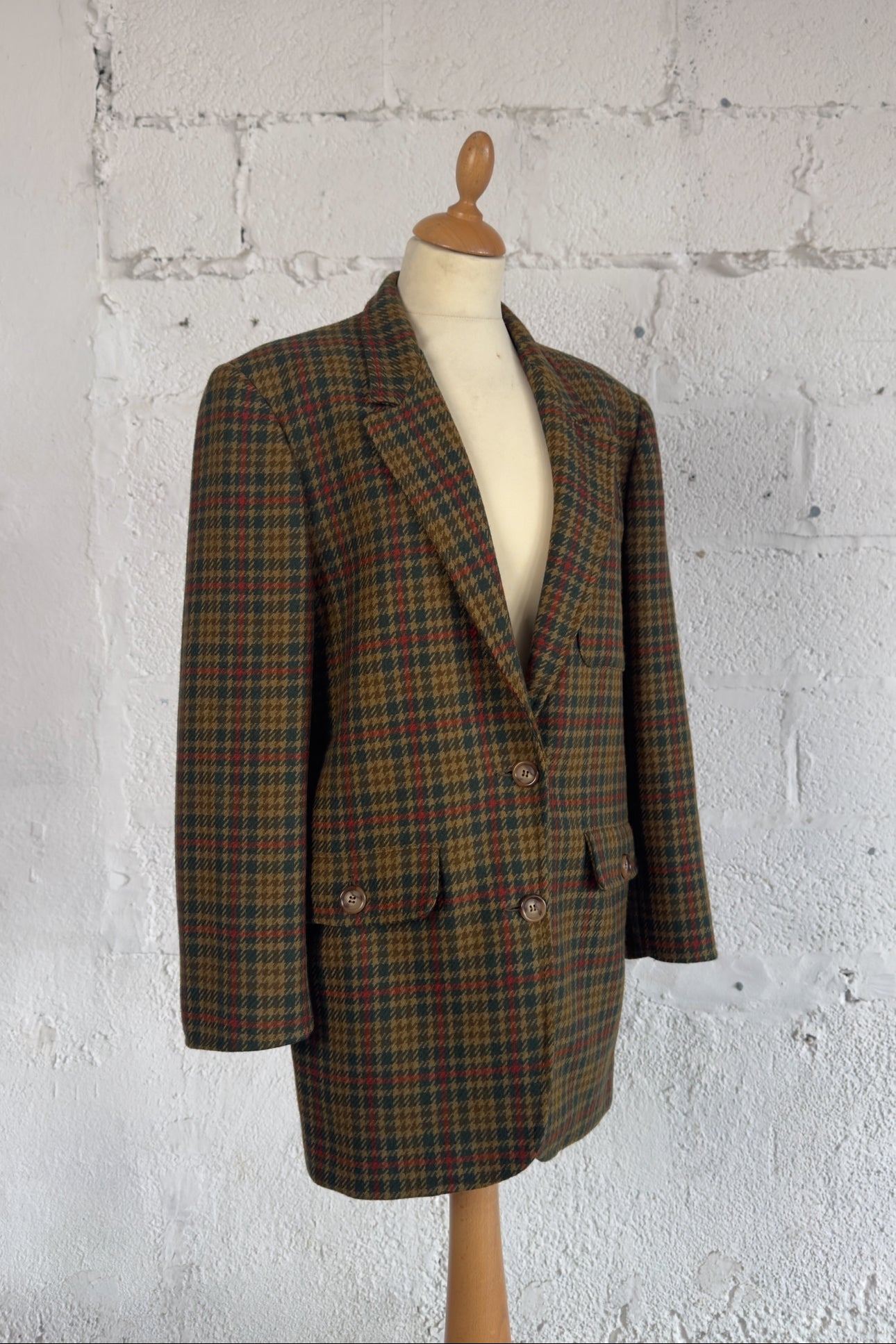 Houndstooth Check Green Wool Blazer Size M/L Women, Medium Men’s