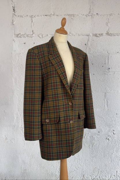 Houndstooth Check Green Wool Blazer Size M/L Women, Medium Men’s