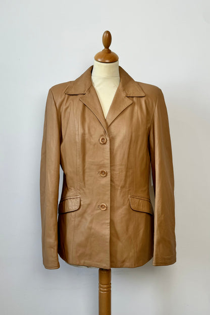 CAMEL LEATHER BLAZER SIZE M UK 10