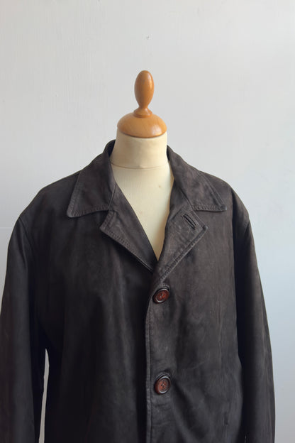 Leather Blazer Coat Chocolate Brown Size L/XL