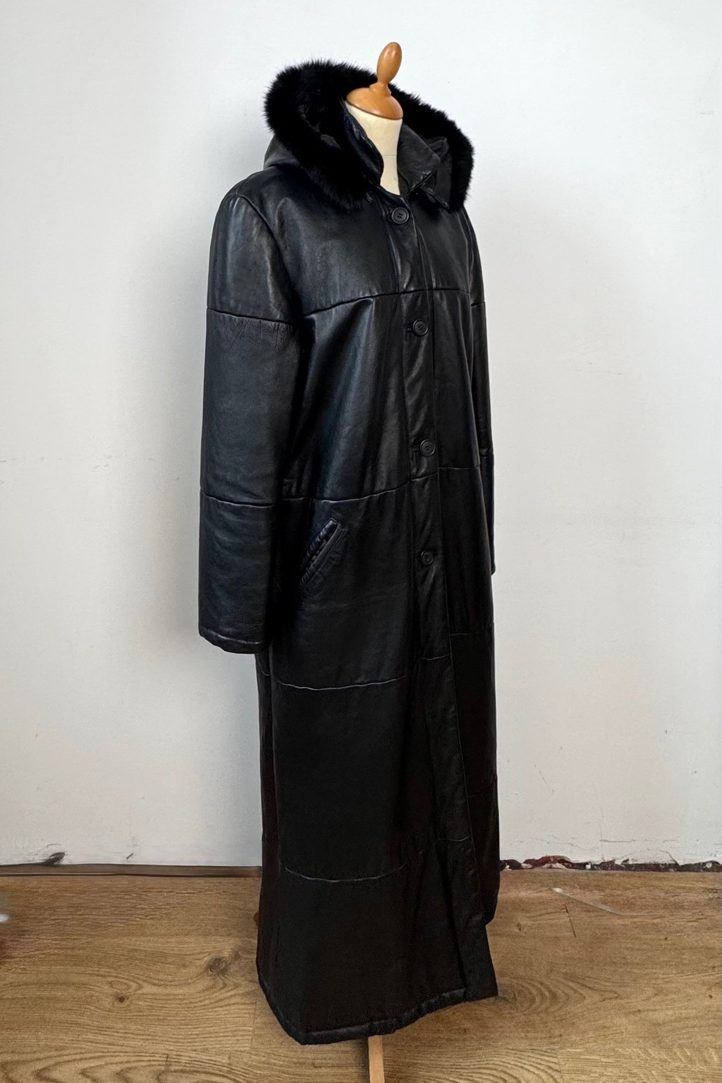 Sorelle Fontana Leather Long Puff Coat Size L UK 12/14