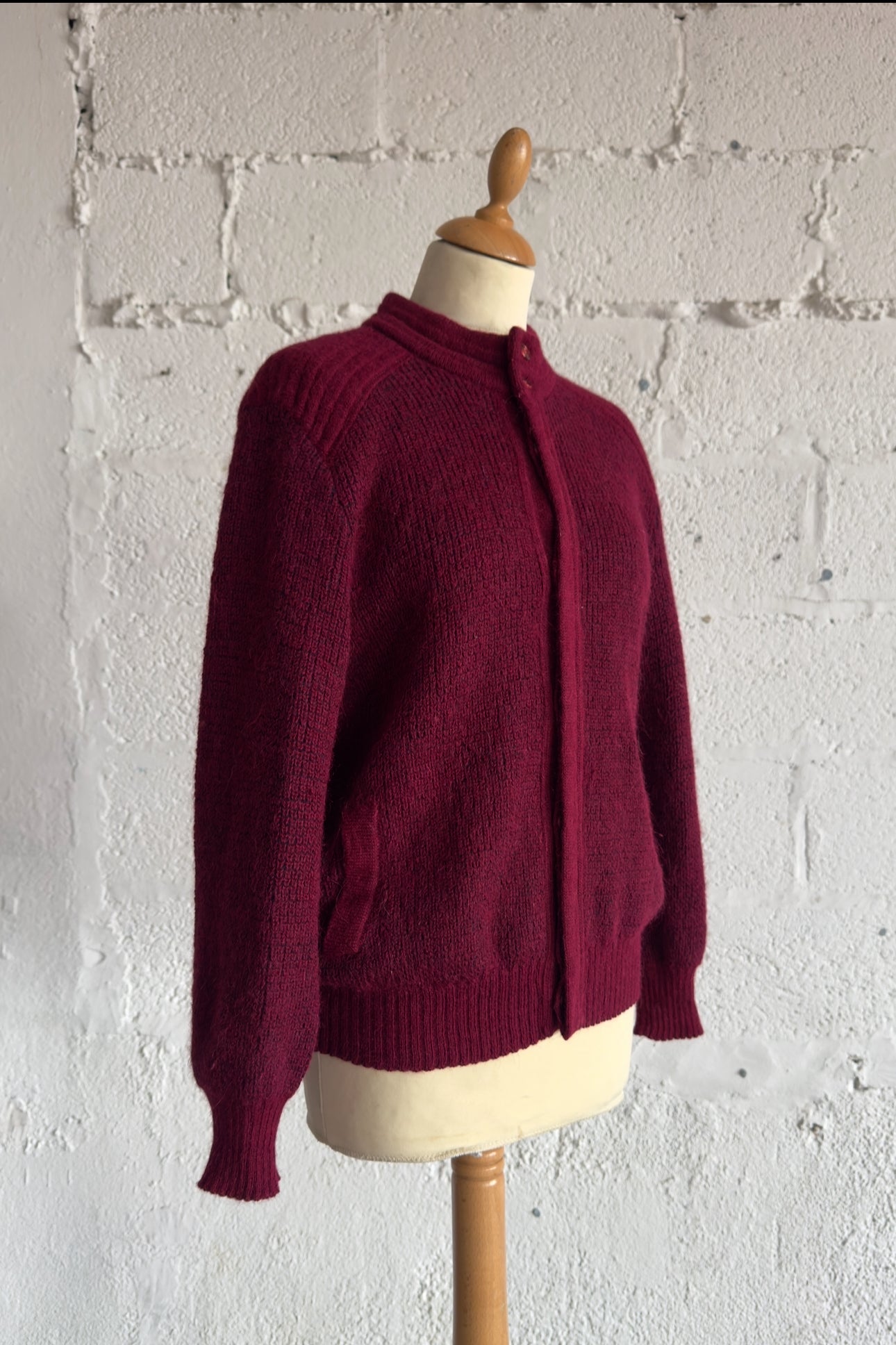 Burgundy Alpaca Blend Knit Cardigan Unisex Size S/M