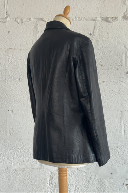 Women's Black Leather Fitted Blazer Size Medium UK 10/12