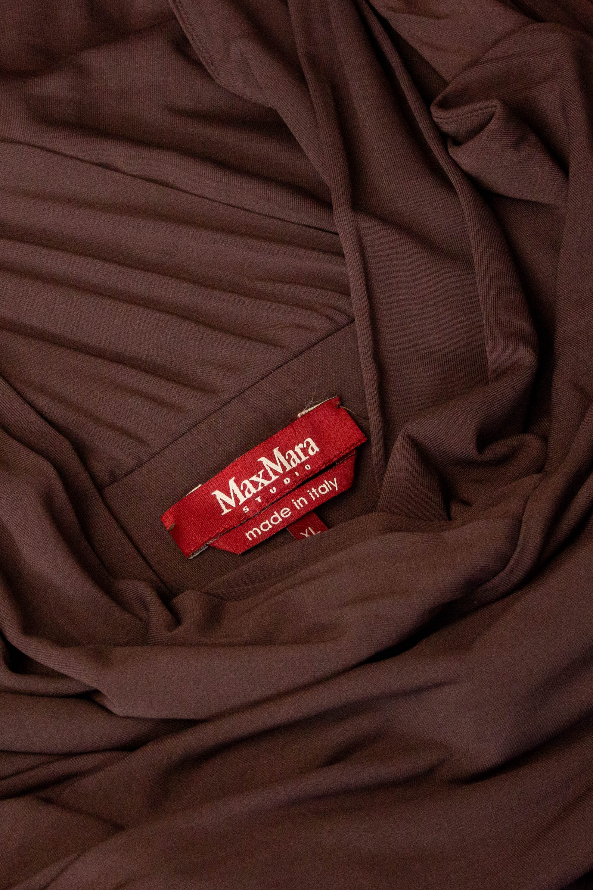 Max Mara Studio Draped Maxi Dress in Chocolate Brown