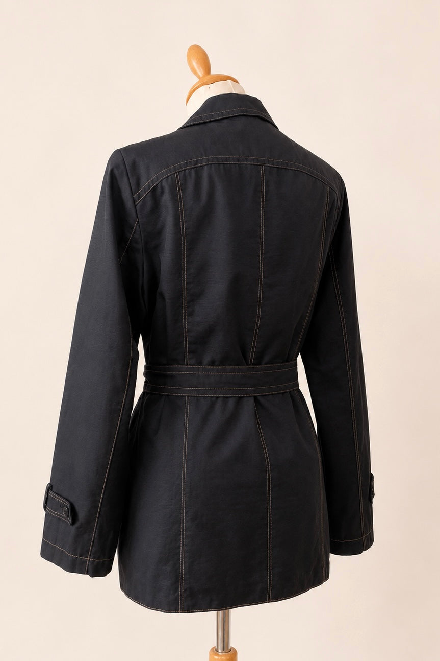 Charcoal Grey Cropped Trench with Contrast Stitch