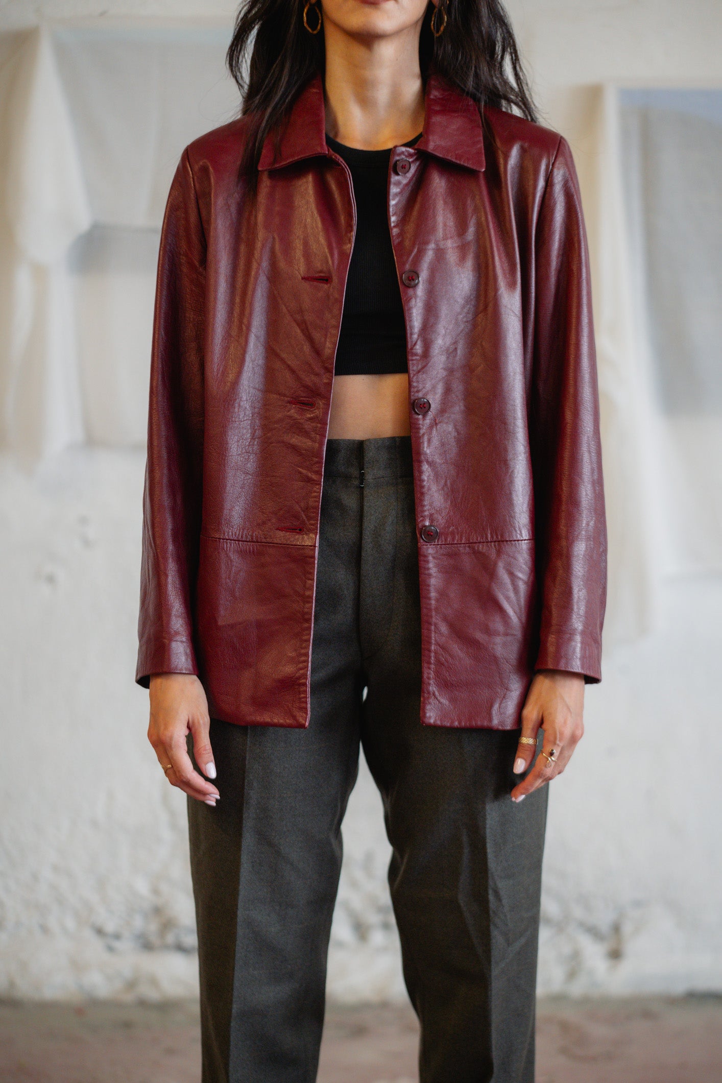 Vintage Burgundy Leather Blazer - Real Leather, Straight Fit, UK 10/12 M/L