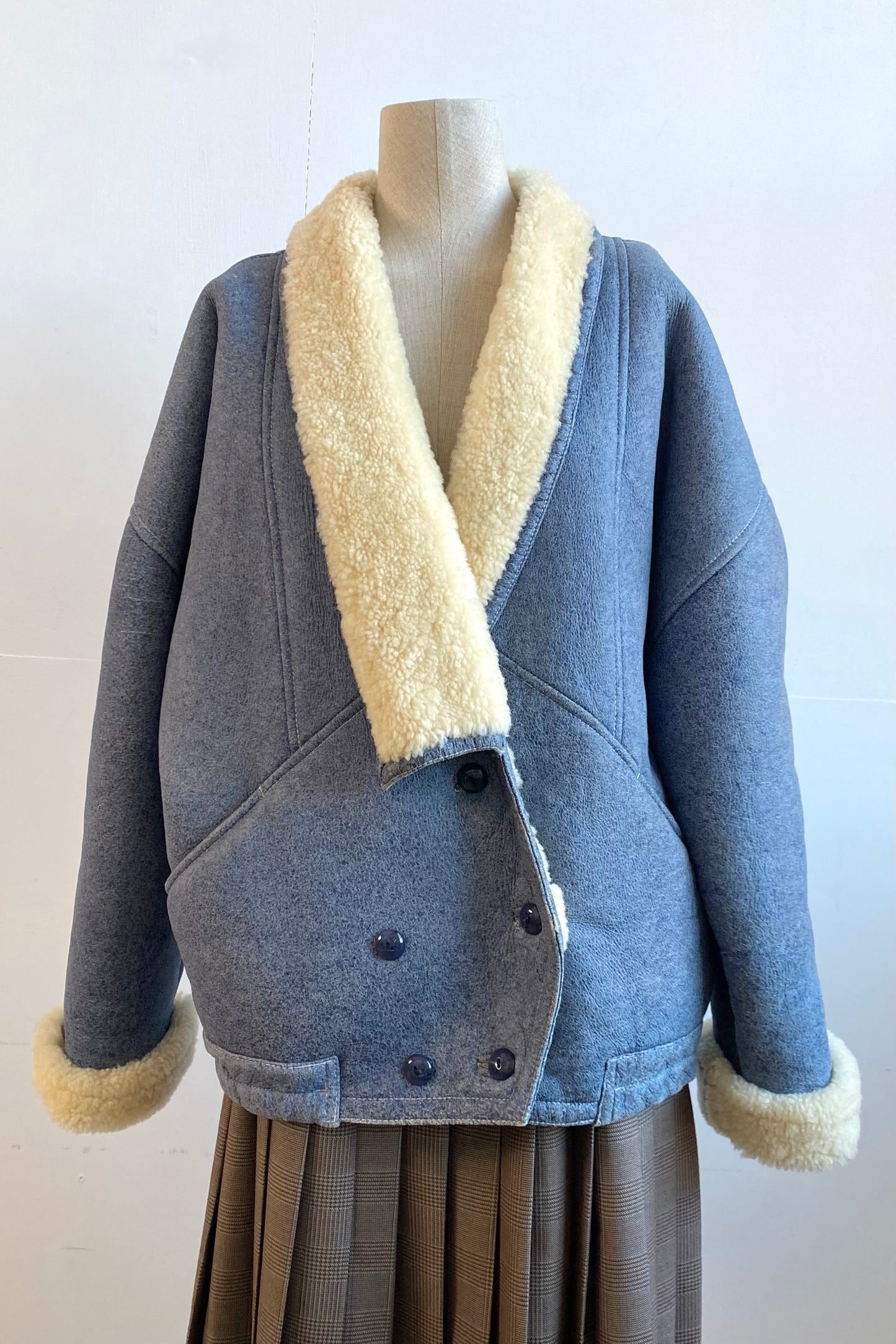 Sherling Baby Blue Leather Jacket UK 8/10