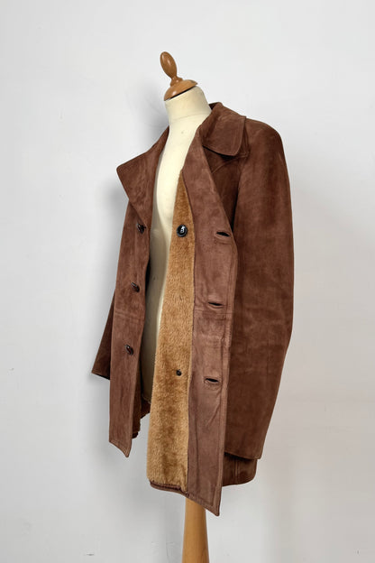 SUEDE COAT WITH SEARLING LINING SIZE L UK 12