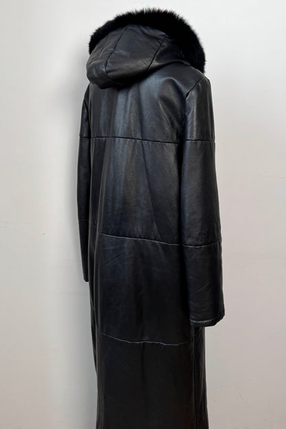 Sorelle Fontana Leather Long Puff Coat Size L UK 12/14