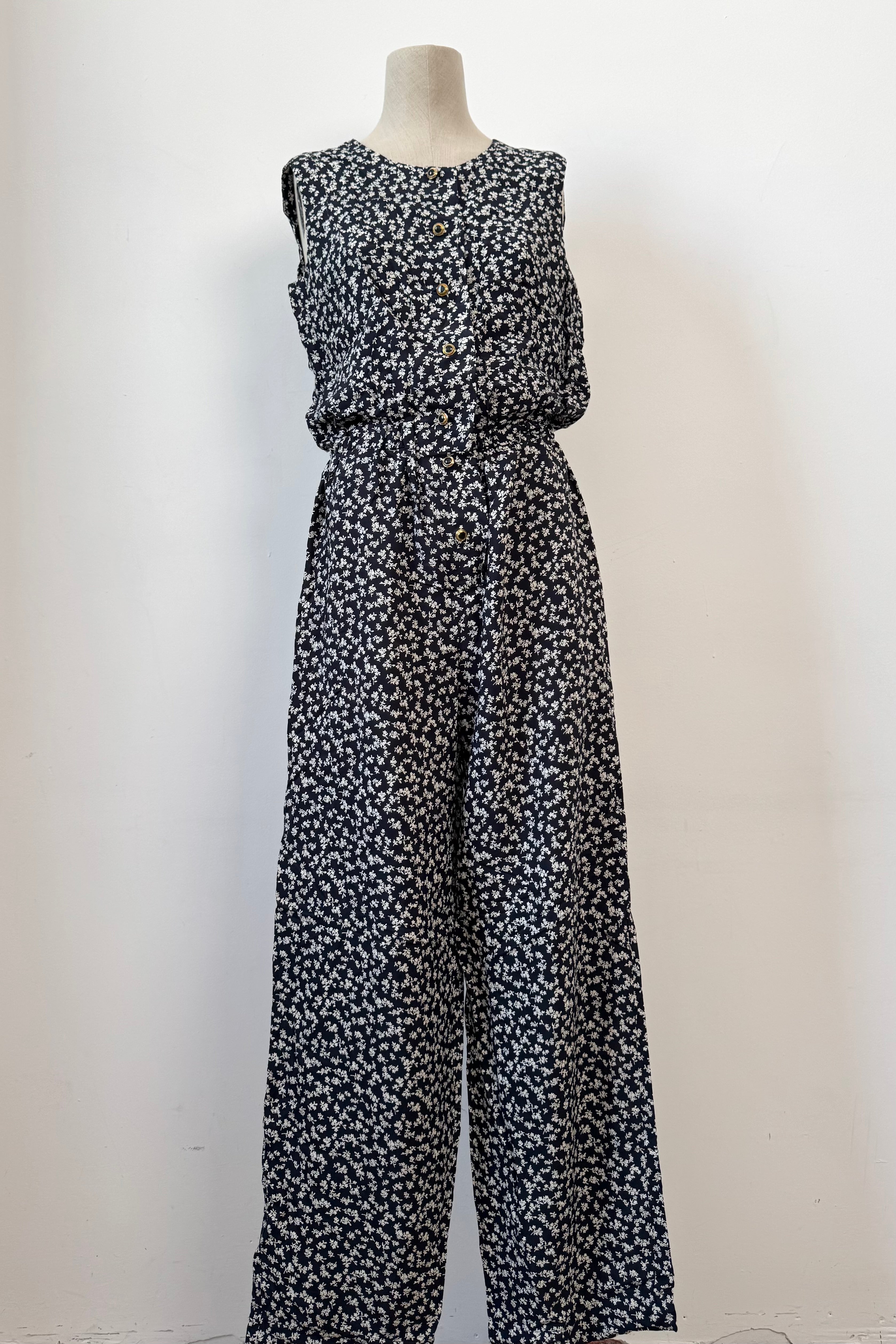 Floral Wide-Leg Jumpsuit in Navy-White