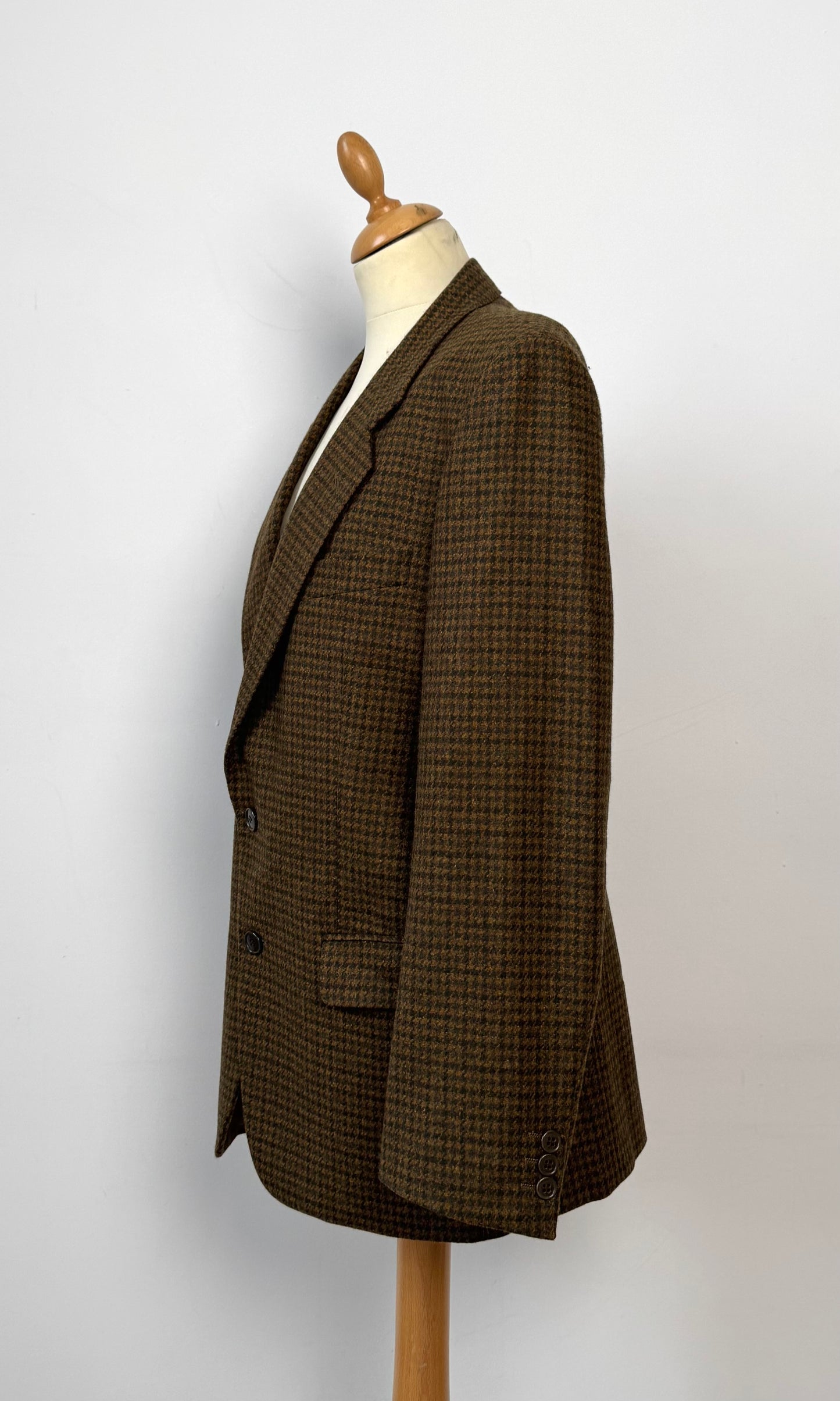 BROWN HOUNDSTOOTH WOOL BLAZER SIZE L UK 12