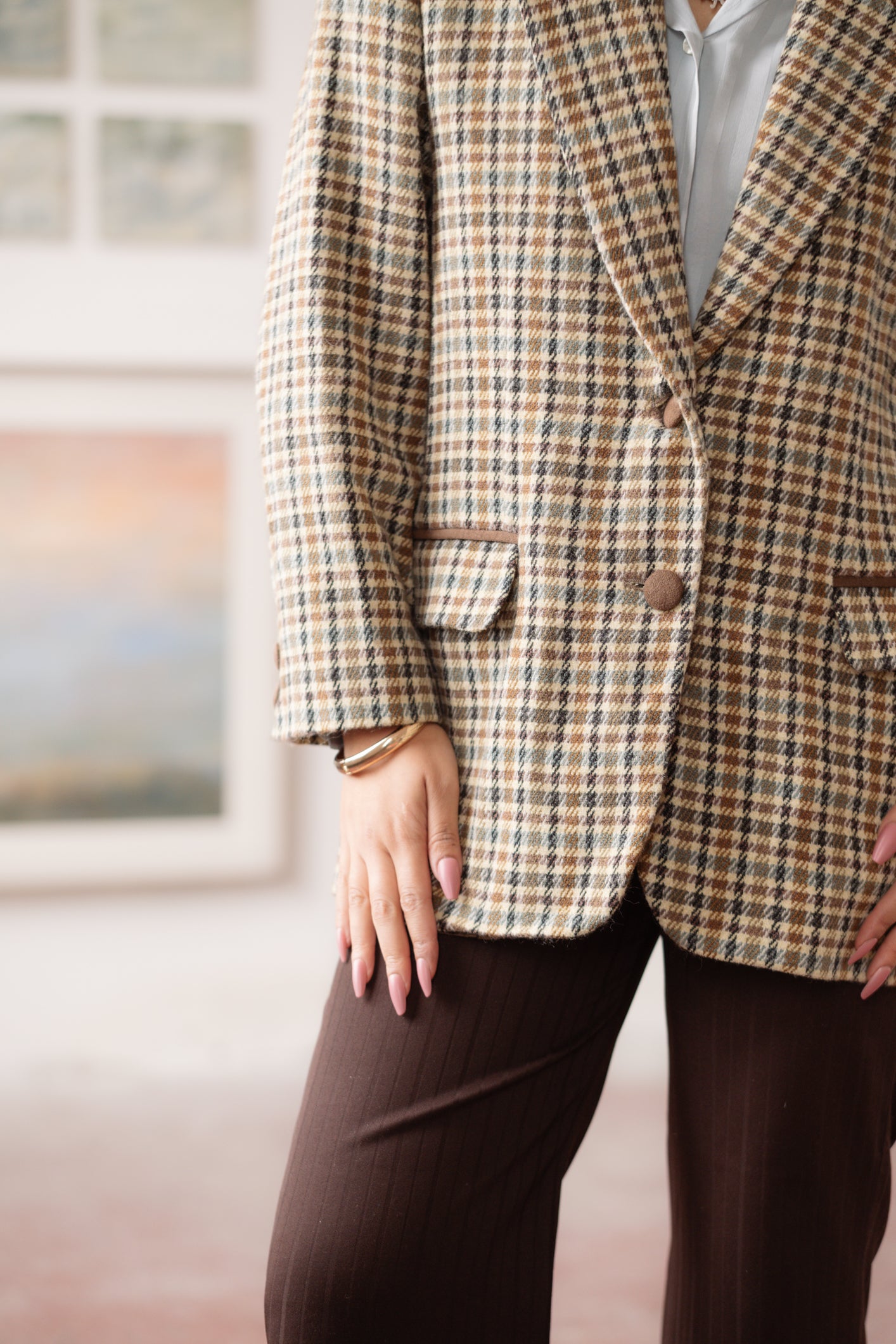 Pierre Cardin Houndstooth Blazer with Suede Trim Size S/M UK 8/10