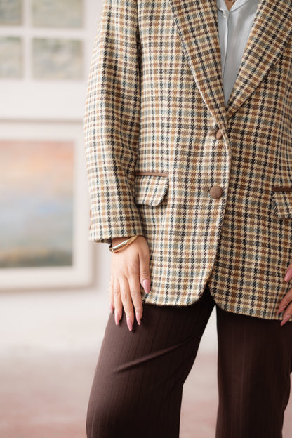 Pierre Cardin Houndstooth Blazer with Suede Trim Size S/M UK 8/10