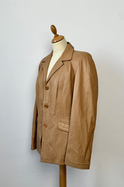 CAMEL LEATHER BLAZER SIZE M UK 10