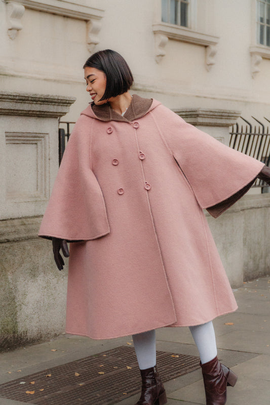 Light Pink and Muted Brown Reversible Poncho One Size