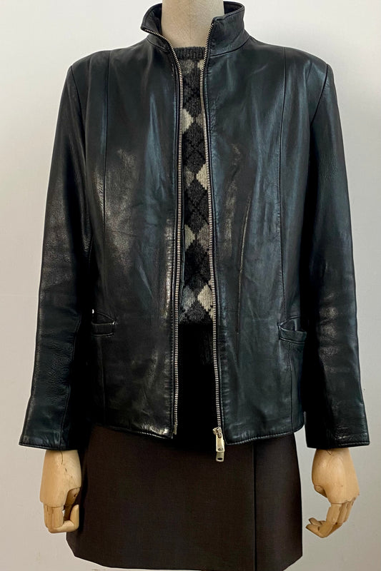Italian Fitted Leather Zip Jacket Size S/M UK 8/10