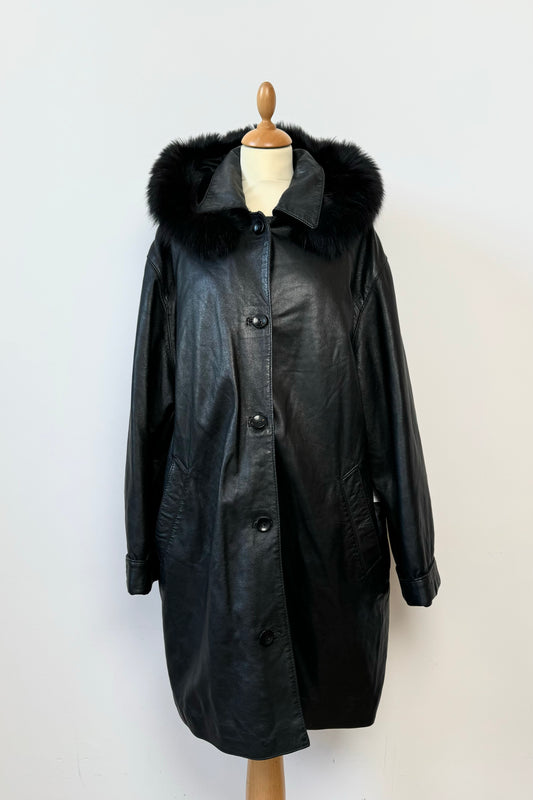 LEATHER PARKA COAT SIZE L/XL UK 12/14