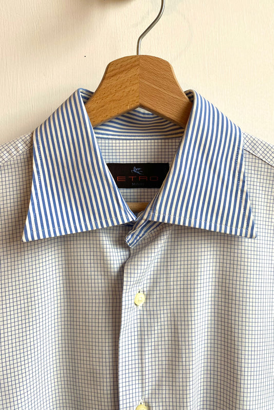 ETRO Blue and White Shirt in Size L UK 12/14