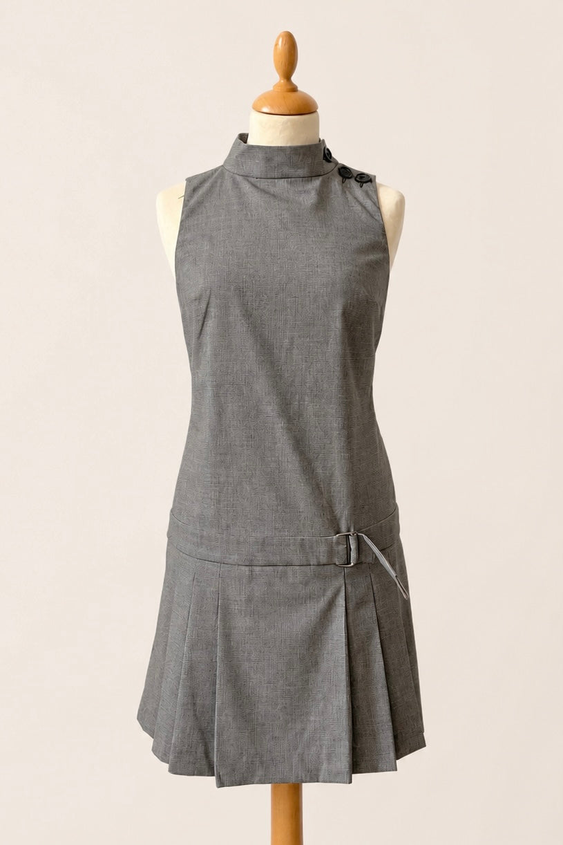 Micro Houndstooth Drop-Waist Dress
