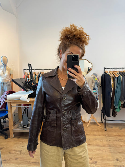 BROWN LEATHER BLAZER SIZE S/M