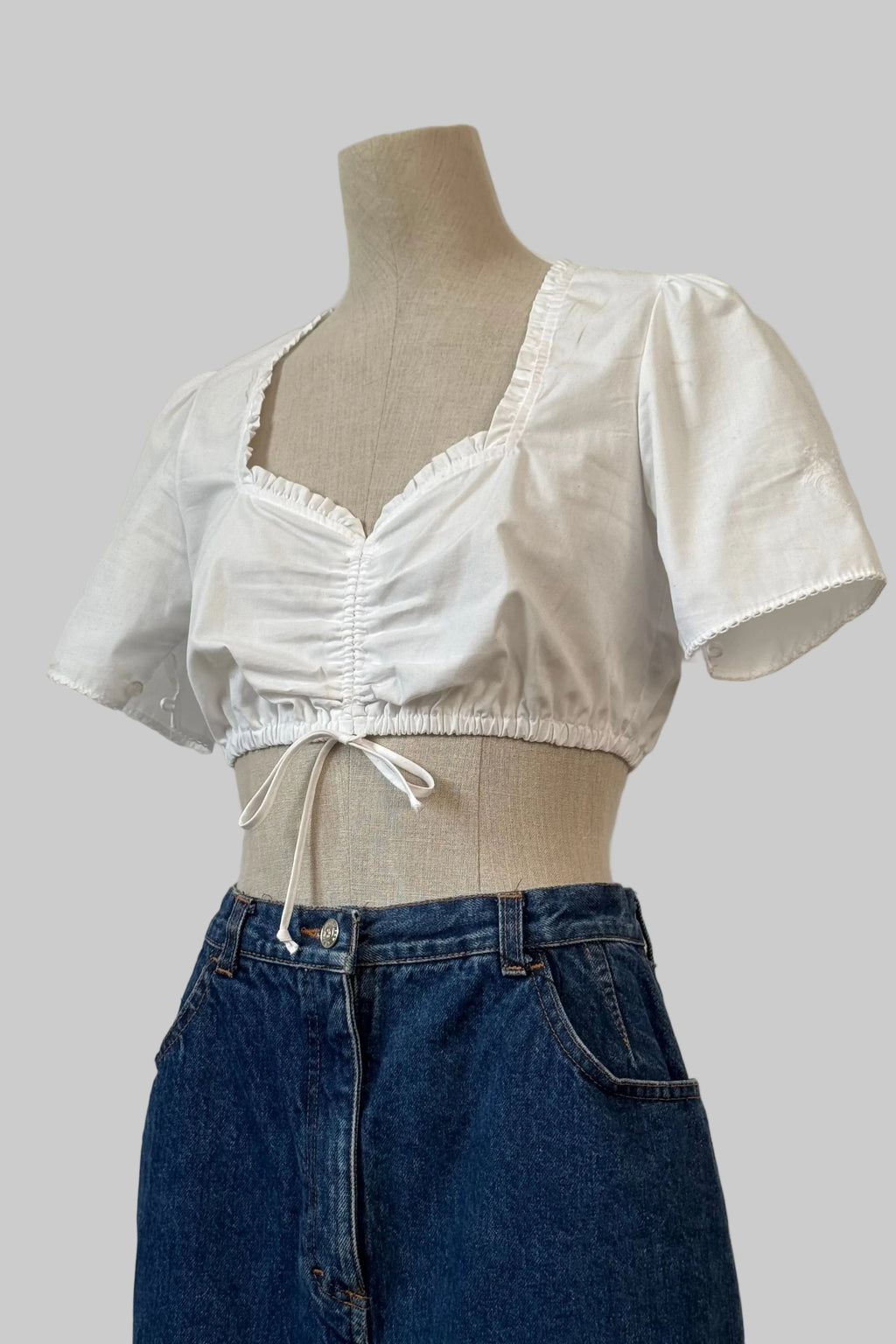 White Cotton Ruched Crop Top