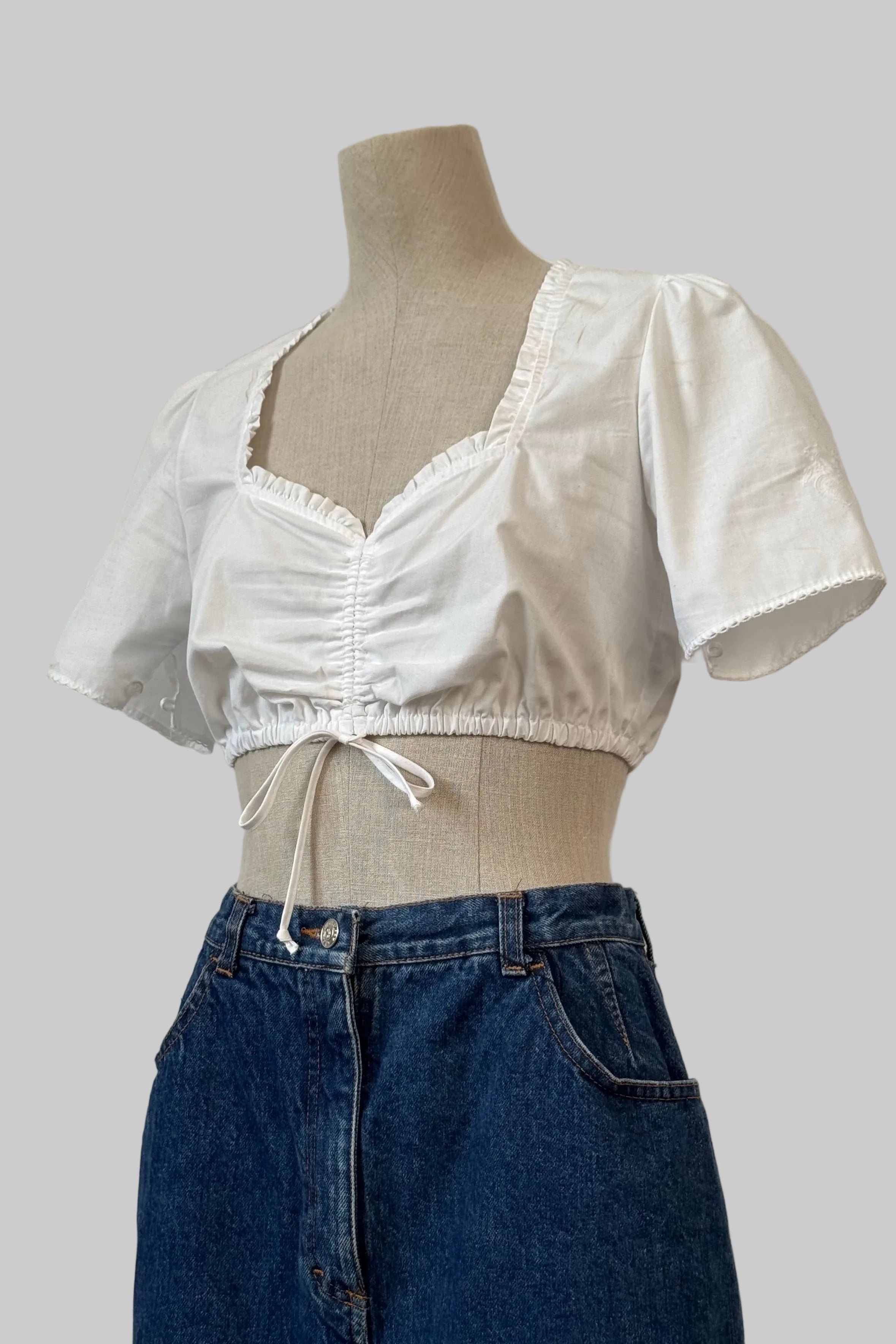 White Cotton Ruched Crop Top