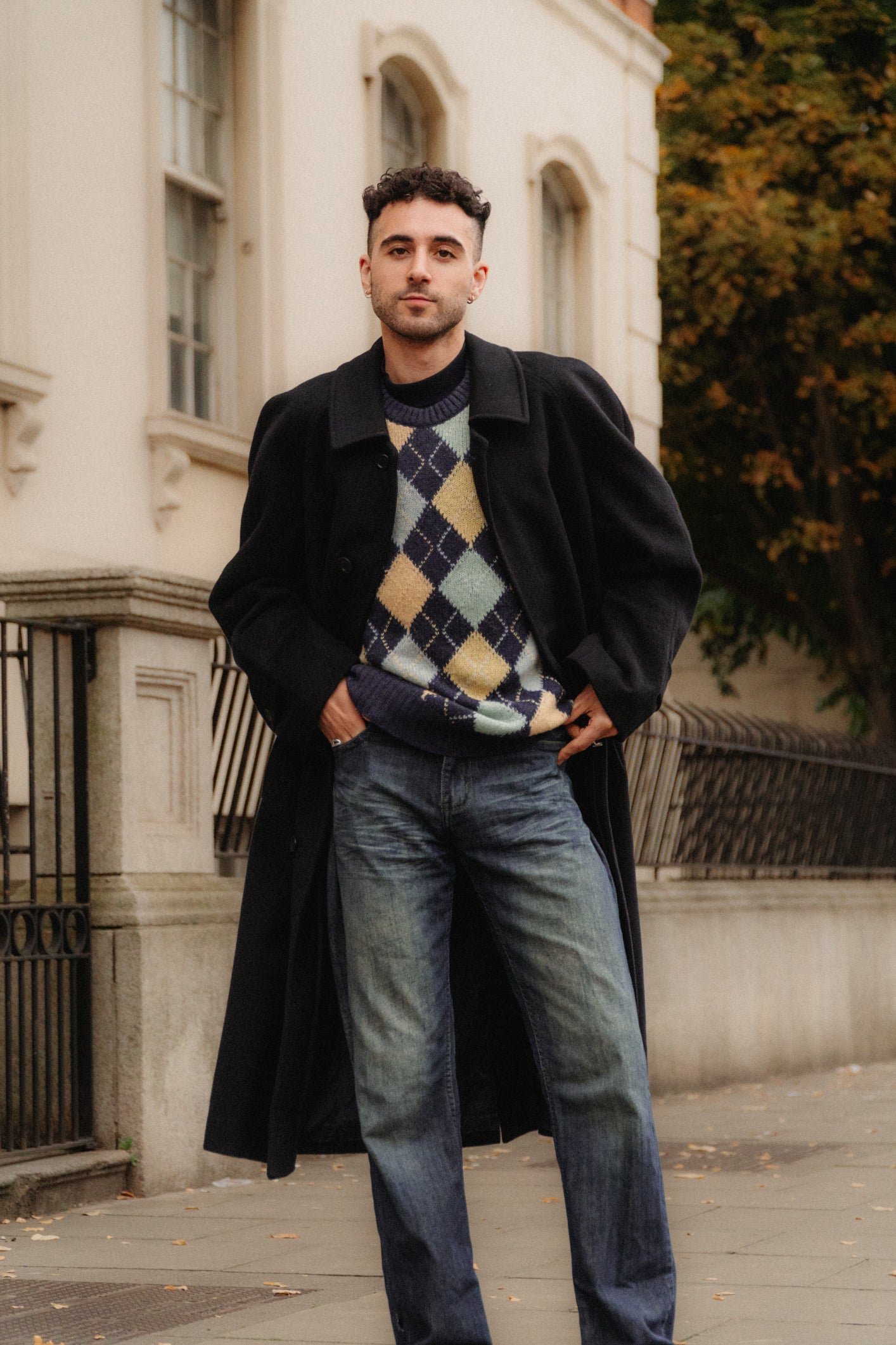 Navy Wool Gabardine Maxi Coat Size L/XL UK 12/14
