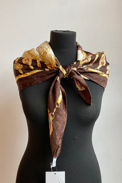 Brown Chain Print Silk scarf
