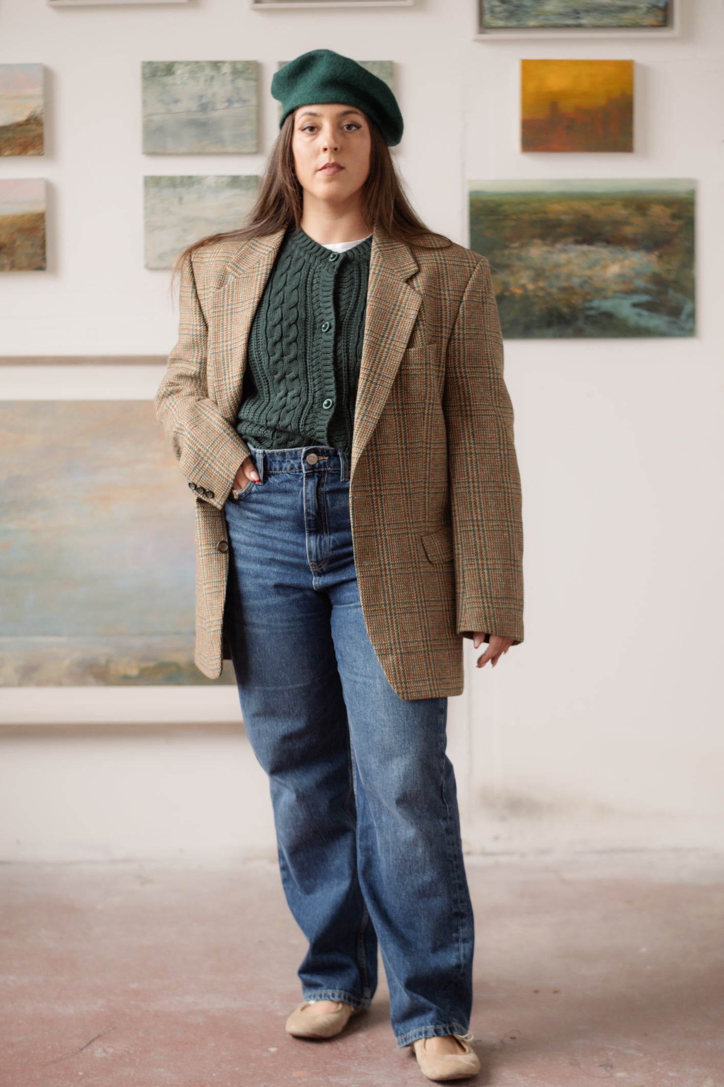 Yves Gerard Tweed Blazer in Brown-Green