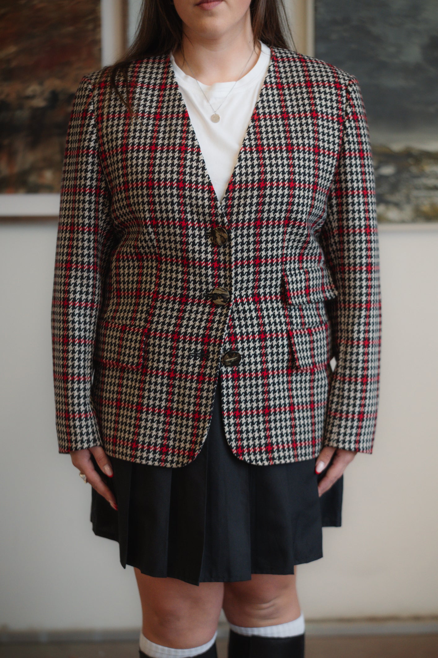 Vintage Valentino Tweed Blazer Black & Red Size M/L UK 10/12