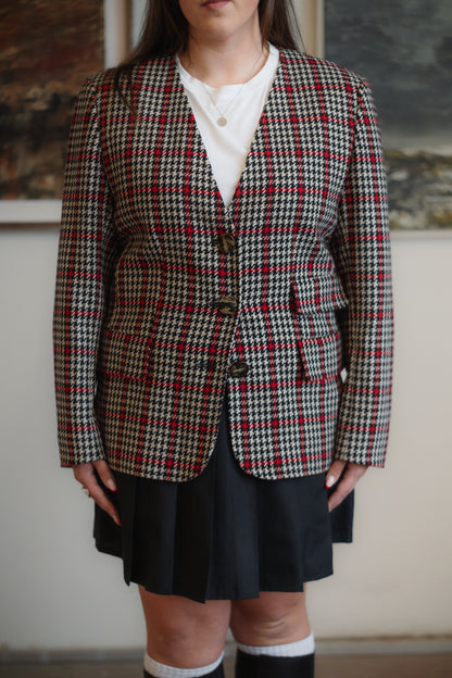 Vintage Valentino Tweed Blazer Black & Red Size M/L UK 10/12