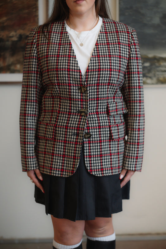 Vintage Valentino Tweed Blazer Black & Red Size M/L UK 10/12