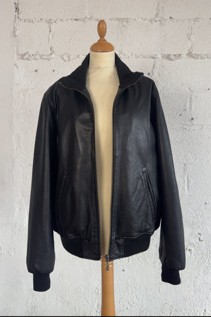 Unisex Black Leather Bomber Jacket Unisex Large Men’s L Women’s XL UK 12/14