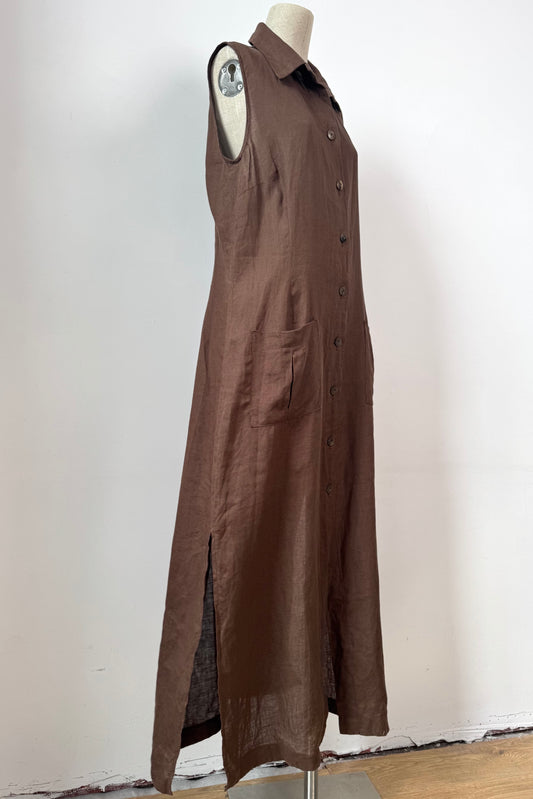 MAXI LINEN BROWN DRESS SIZE XL UK 14