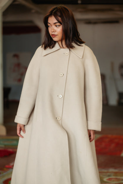 Sorelle Fontana Lumière Pour Vous Ecru Wool Maxi Coat - Italian Designer, L/XL UK 12/14