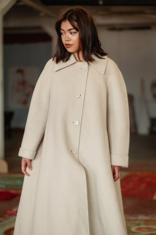 Sorelle Fontana Lumière Pour Vous Ecru Wool Maxi Coat - Italian Designer, L/XL UK 12/14