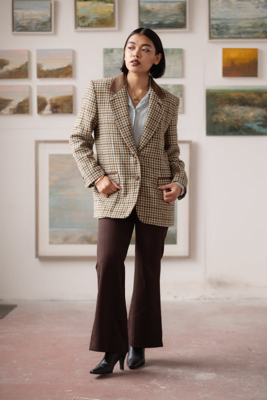 Pierre Cardin Houndstooth Blazer with Suede Trim Size S/M UK 8/10