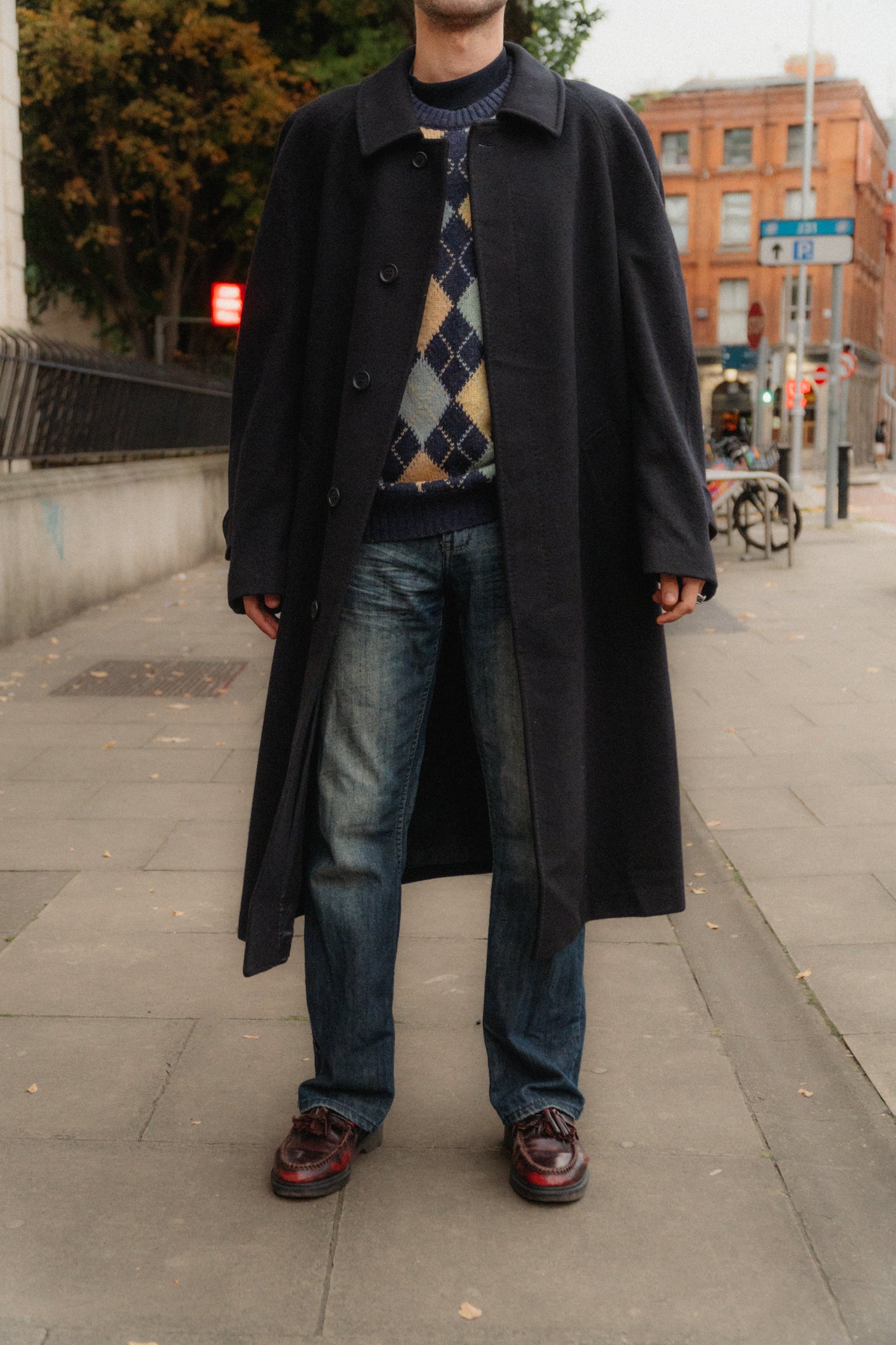 Navy Wool Gabardine Maxi Coat Size L/XL UK 12/14