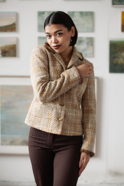 Événement Toujours Camel Brown Blazer Jacket with Fur Detail Size S/M UK 8/10