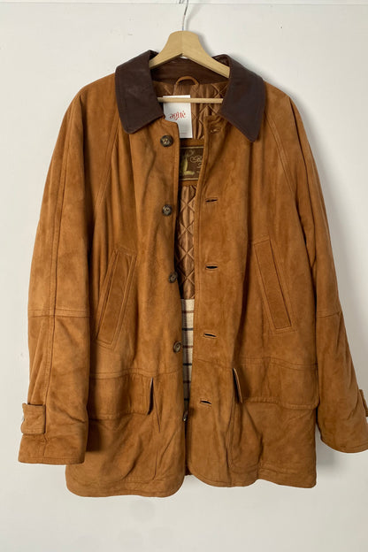 Suede Camel-Colour Coat Velvet Coat Size L/XL UK 12/14